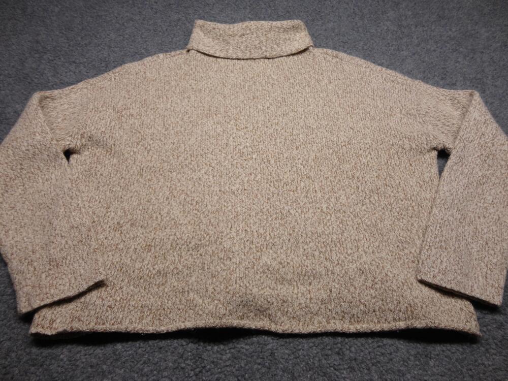 Eileen Fisher Sweater Womens Large Beige Italian Yarn Mock Neck Knit Pullover